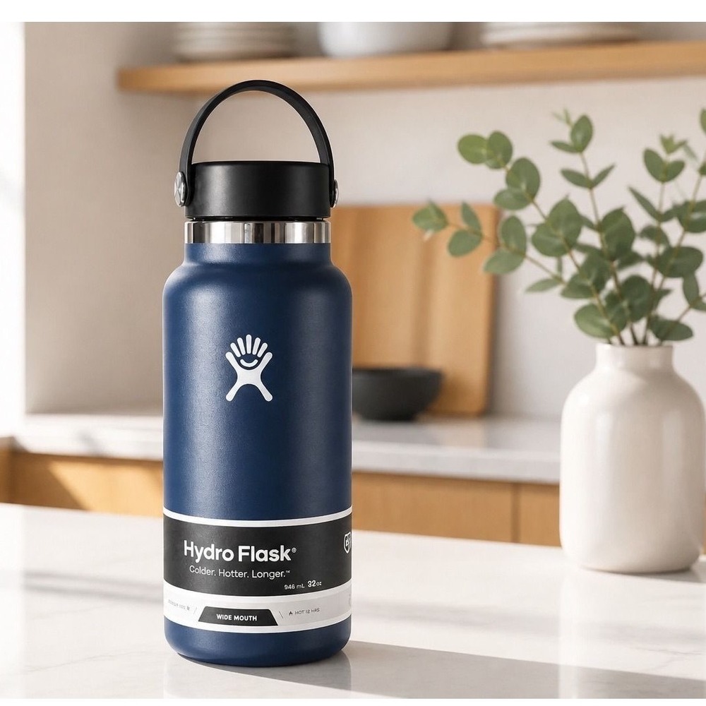 Hydro Flask 32 oz Wide Mouth Water Bottle indigo Stainless Steel Insulated NWT